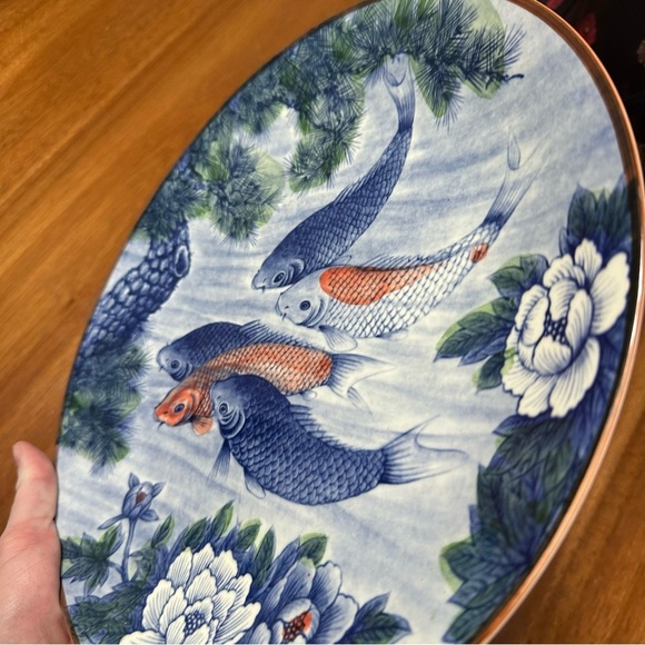Sun Ceramics 12.5” Koi Fish Porcelain Charger Plate - Picture 3 of 6
